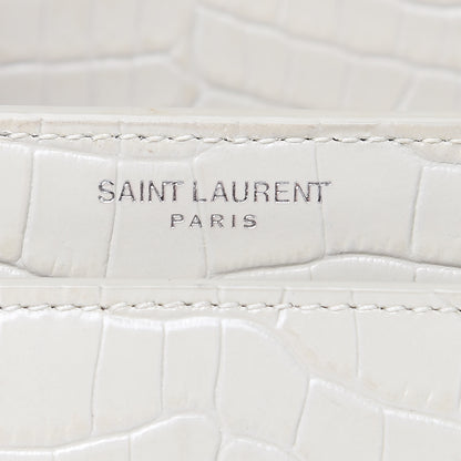 Saint Laurent Calfskin Crocodile Embossed Medium Monogram Sunset Icy White 7 of 11