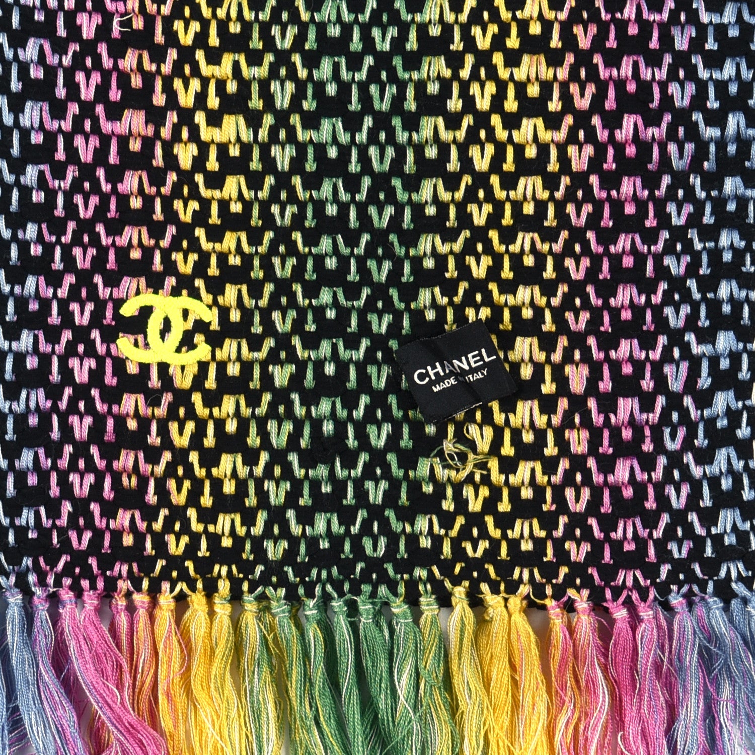 Chanel Cotton Silk CC Woven Scarf Black Multicolor 4 of 4