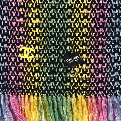 Chanel Cotton Silk CC Woven Scarf Black Multicolor 4 of 4
