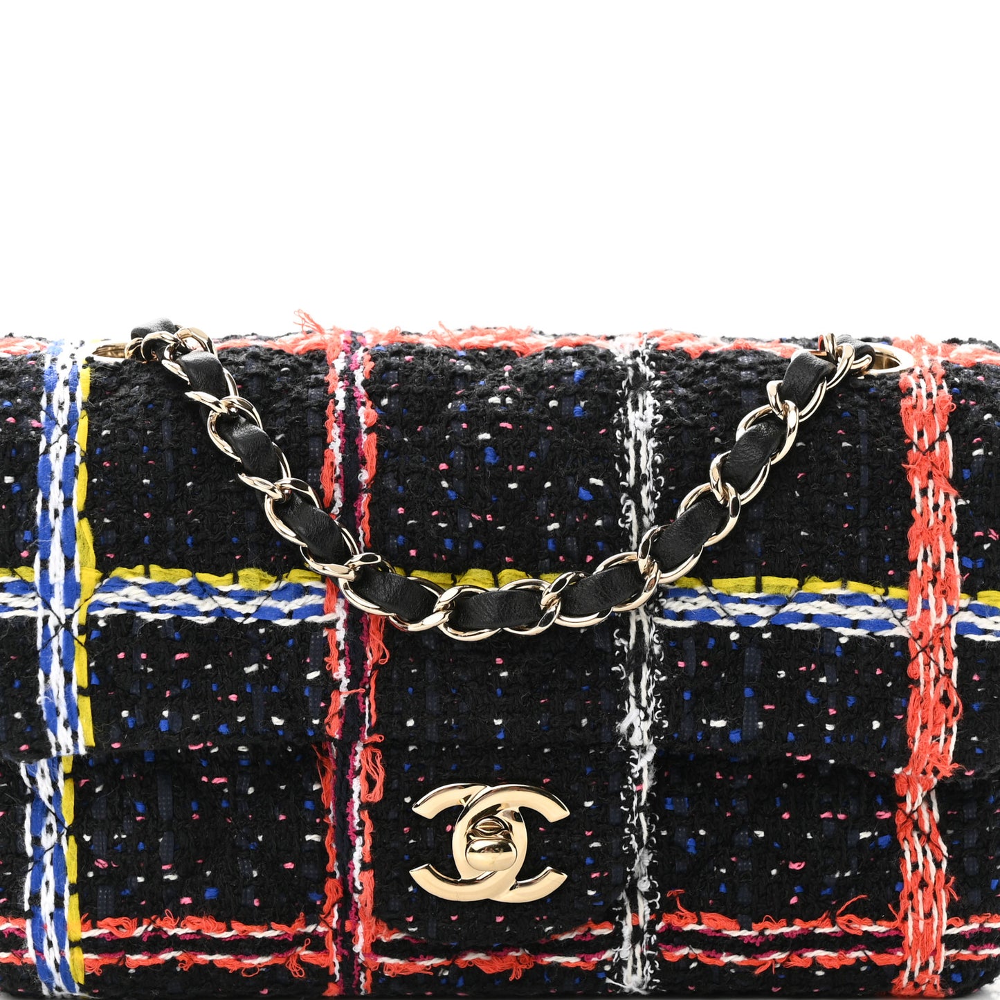 Tweed Quilted Mini Rectangular Flap Black Orange Blue