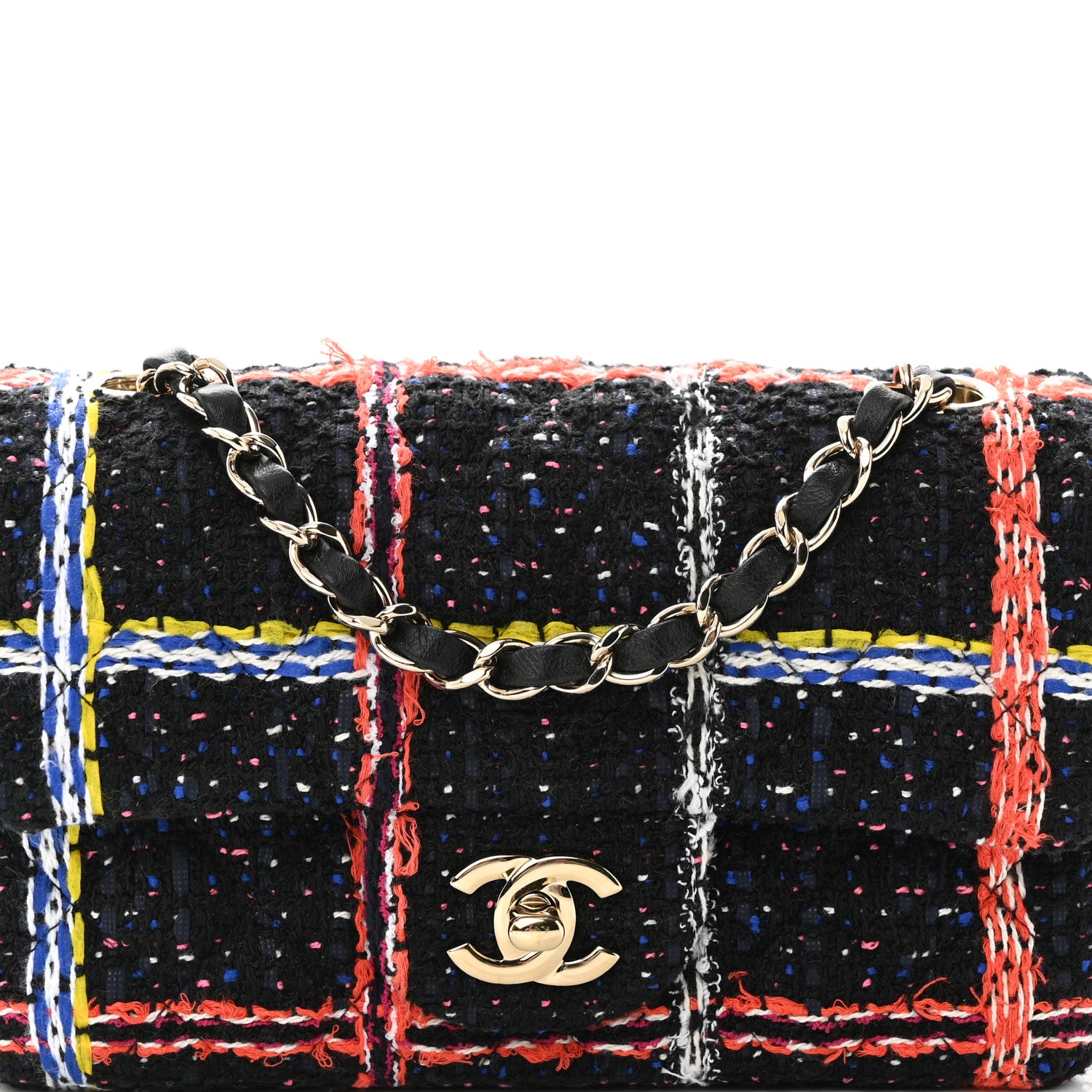 Chanel Tweed Quilted Mini Rectangular Flap Black Orange Blue 8 of 10