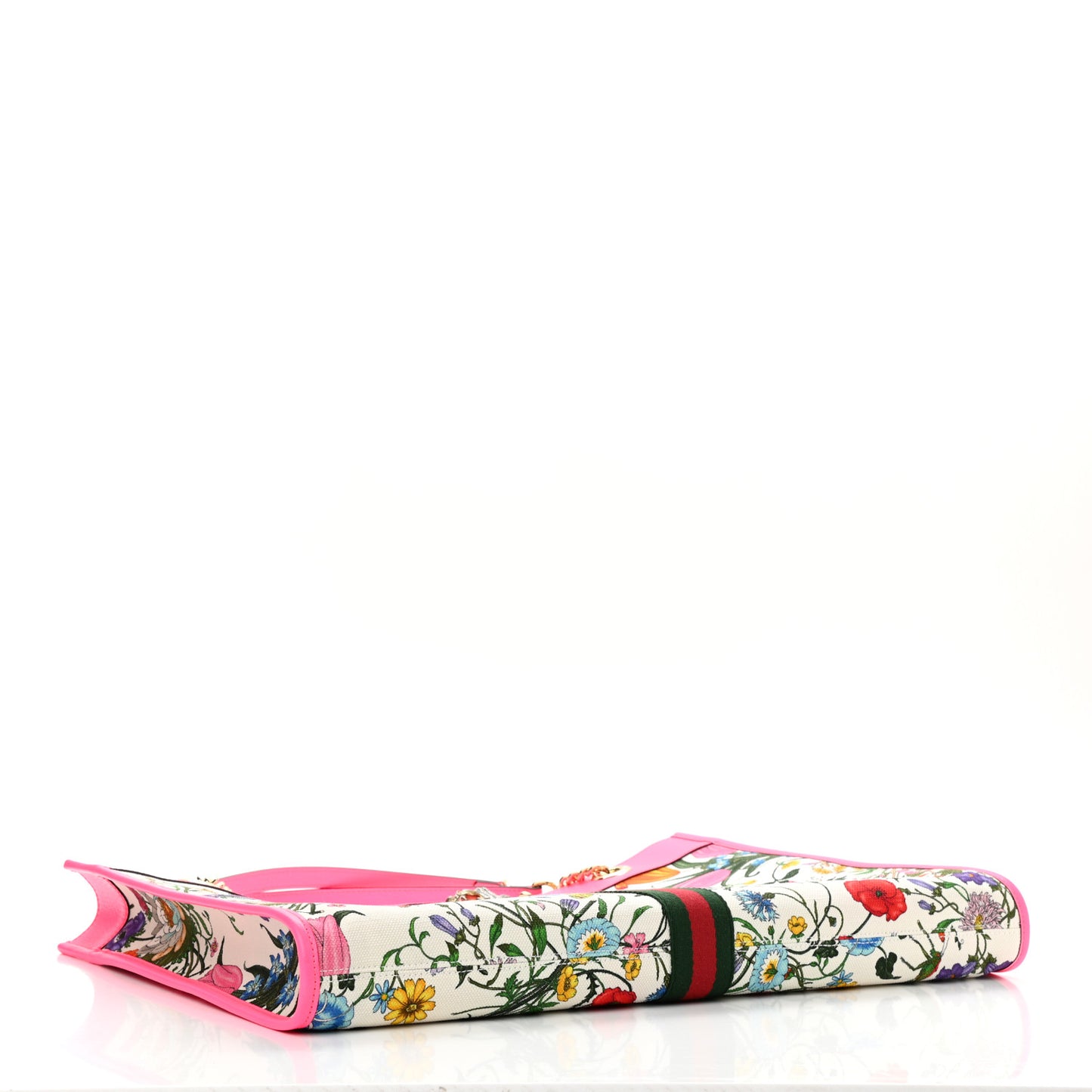 Canvas Flora Large Rajah Chain Tote White Multicolor Fuxia Fluo