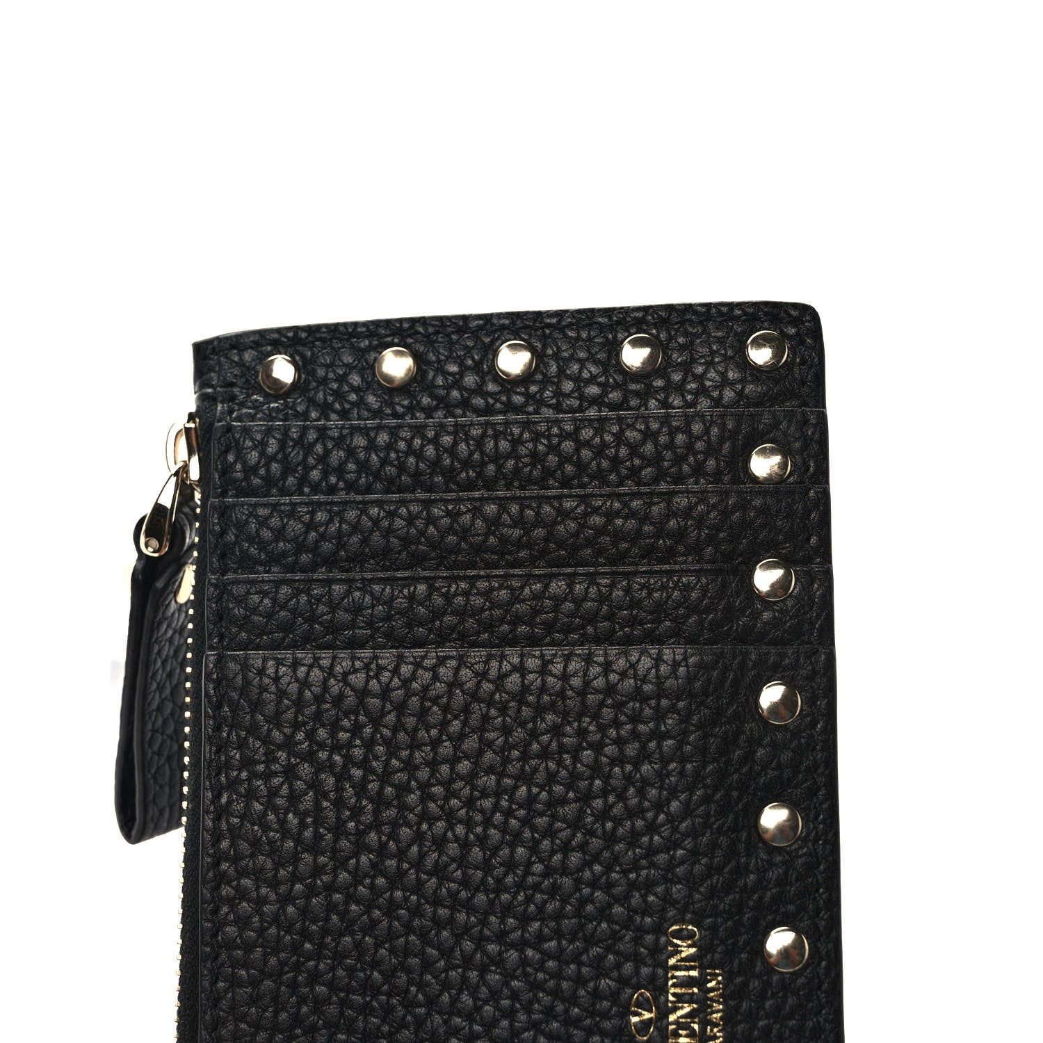 Valentino Garavani Pebbled Calfskin Rockstud Coin Case Card Holder Black 7 of 7