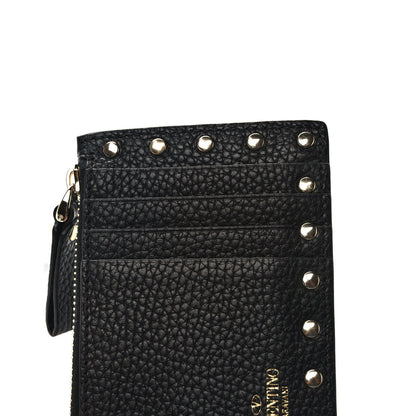 Valentino Garavani Pebbled Calfskin Rockstud Coin Case Card Holder Black 7 of 7