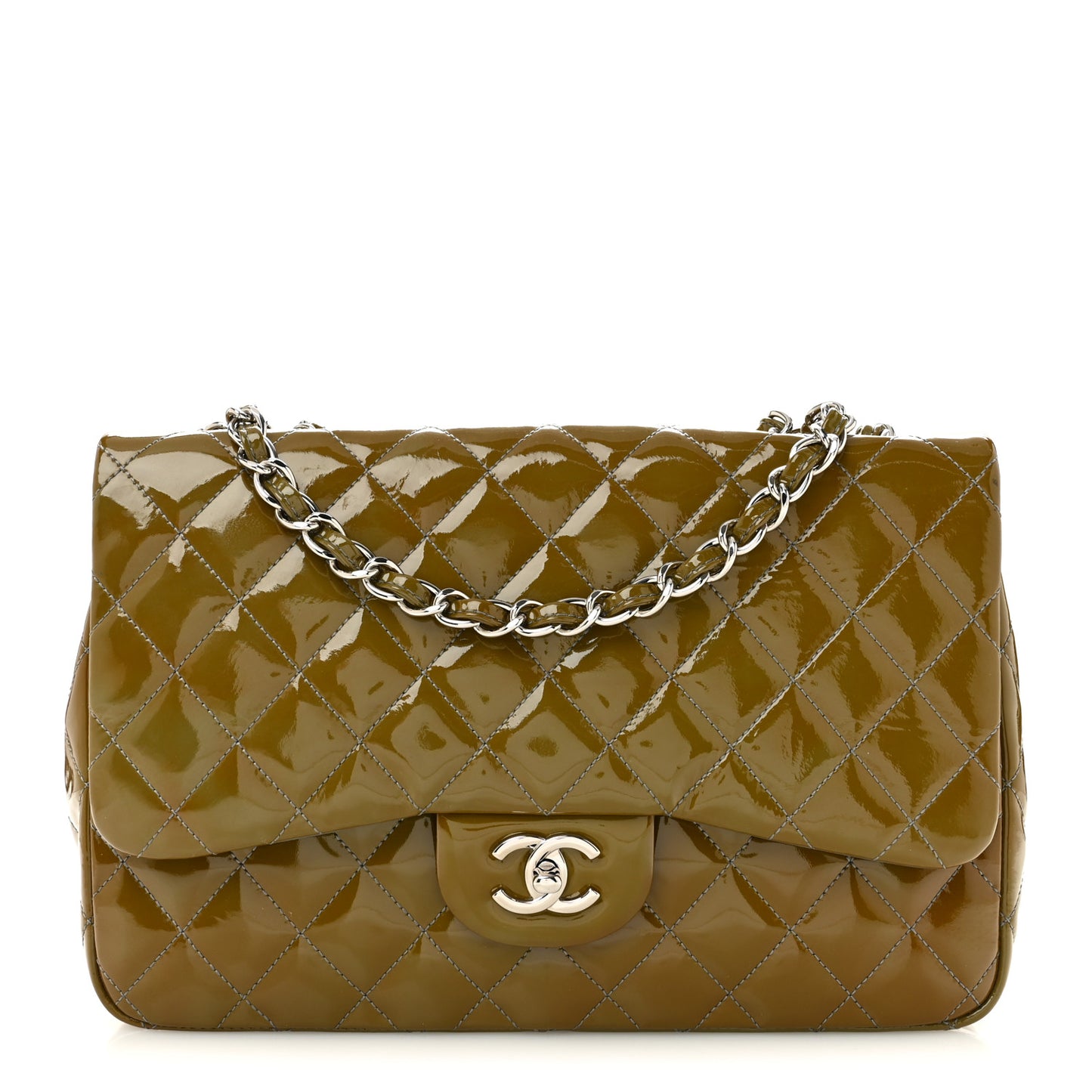 Patent Quilted Jumbo Single Flap Grey