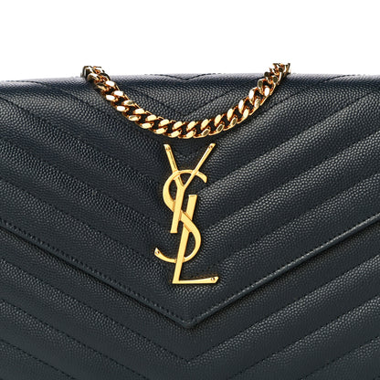 Saint Laurent Grain De Poudre Matelasse Chevron Monogram Chain Wallet Deep Marine 7 of 9