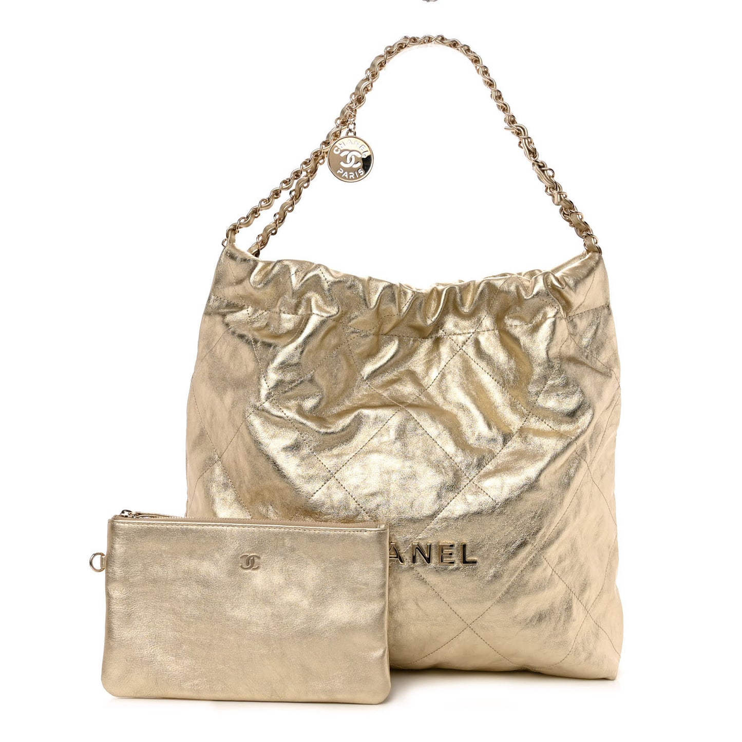 Metallic Calfskin Quilted Chanel 22 Golden