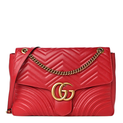 Gucci Calfskin Matelasse Large GG Marmont Shoulder Bag Hibiscus Red 1 of 19