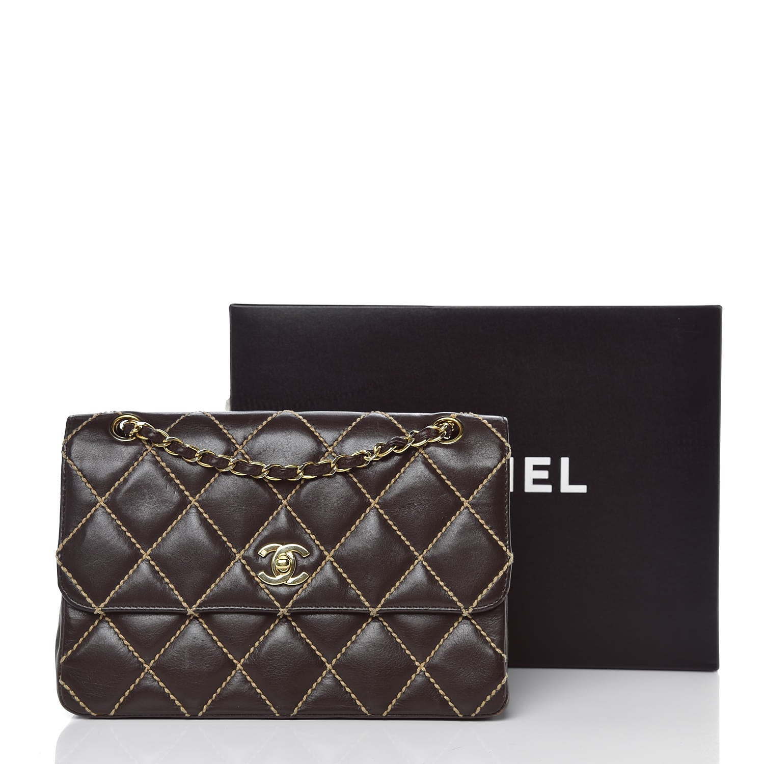 Chanel Calfskin Quilted Medium Wild Stitch Flap Brown 13 of 13
