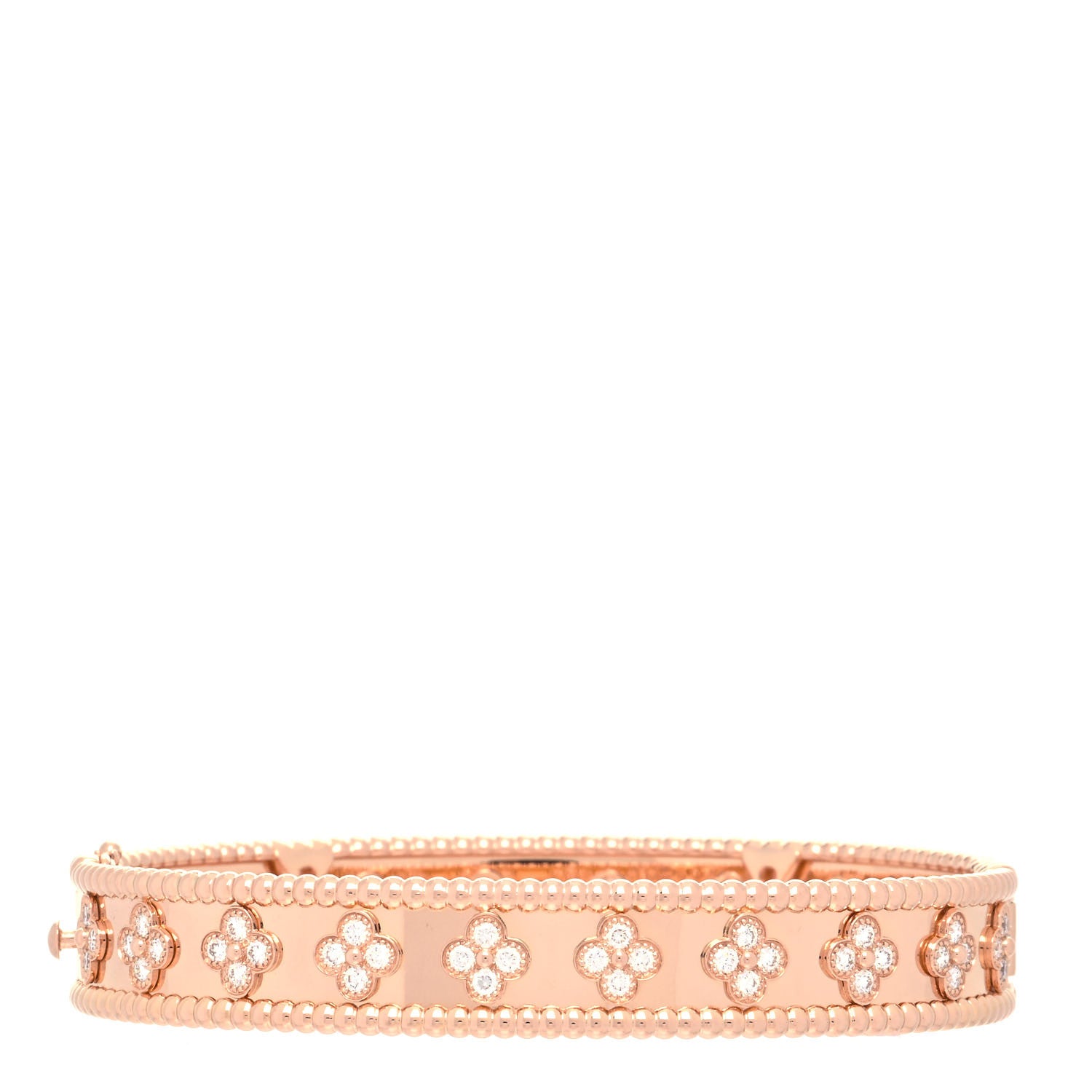 Van Cleef & Arpels 18K Rose Gold Diamond Perlee Clovers Bangle Bracelet L 2 of 5