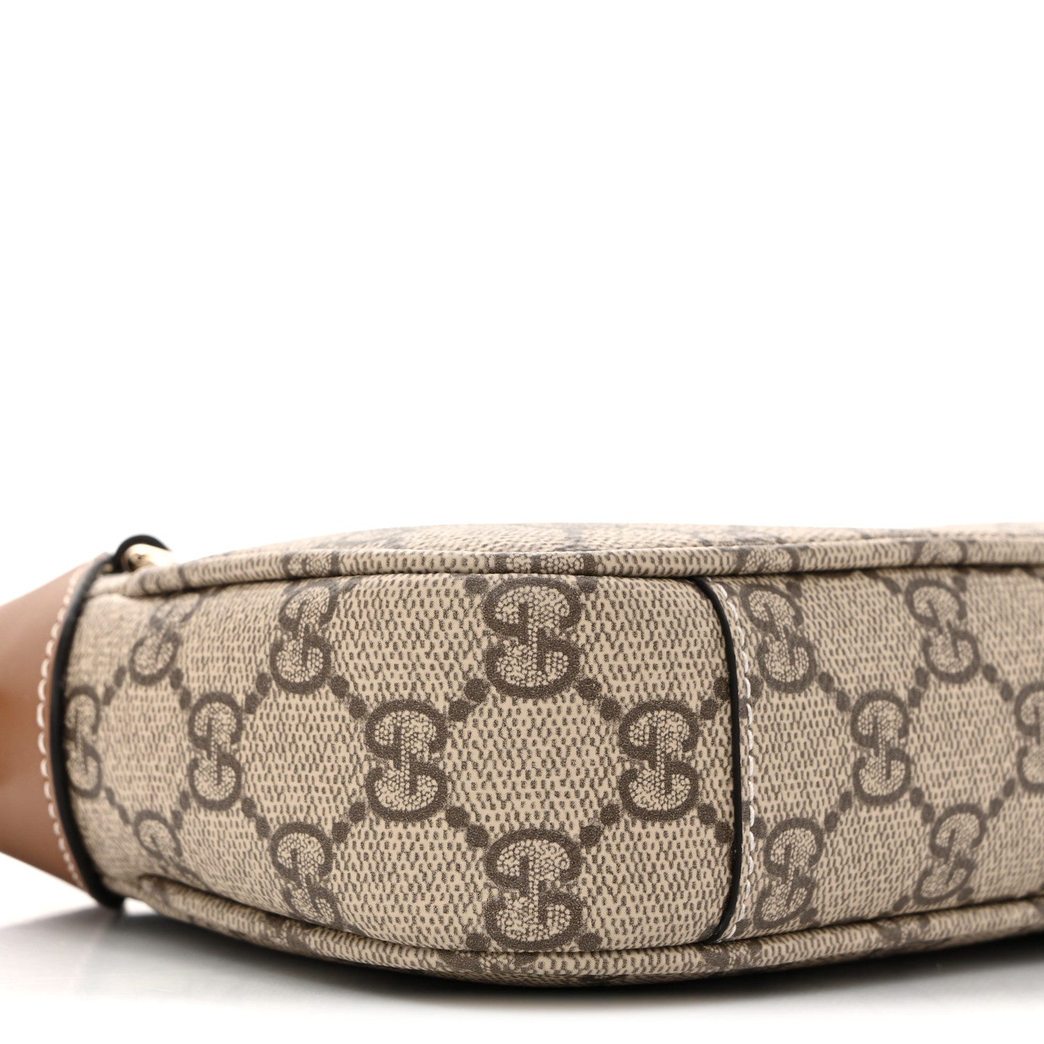 Gucci GG Supreme Monogram Textured Calfskin Small Emblem Shoulder Bag Beige Dark Brown 9 of 12
