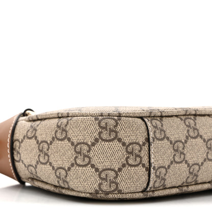 Gucci GG Supreme Monogram Textured Calfskin Small Emblem Shoulder Bag Beige Dark Brown 9 of 12