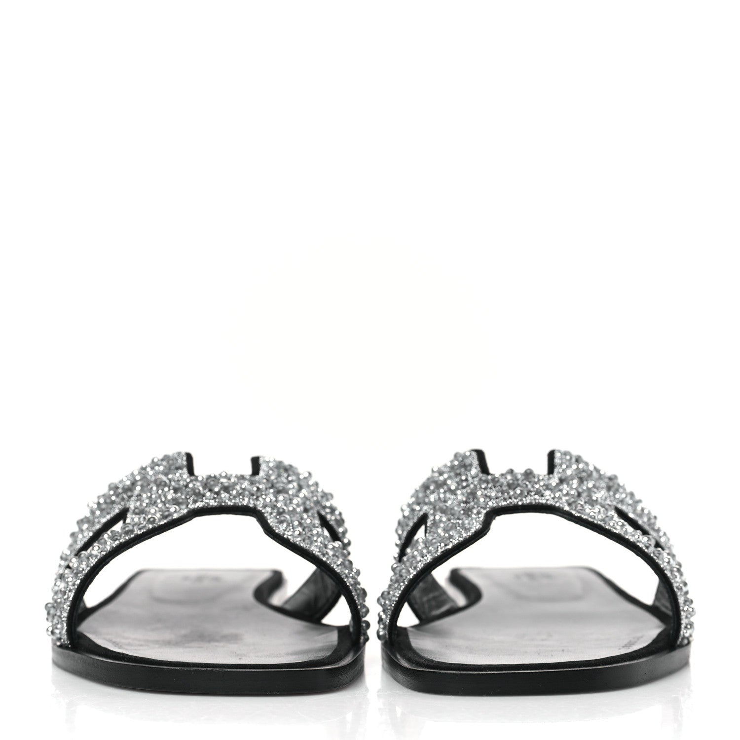 Hermes Velvet Goatskin Crystal Beads Oran Sandals 41 Gris Argente 2 of 8