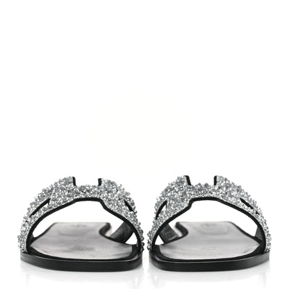 Hermes Velvet Goatskin Crystal Beads Oran Sandals 41 Gris Argente 2 of 8