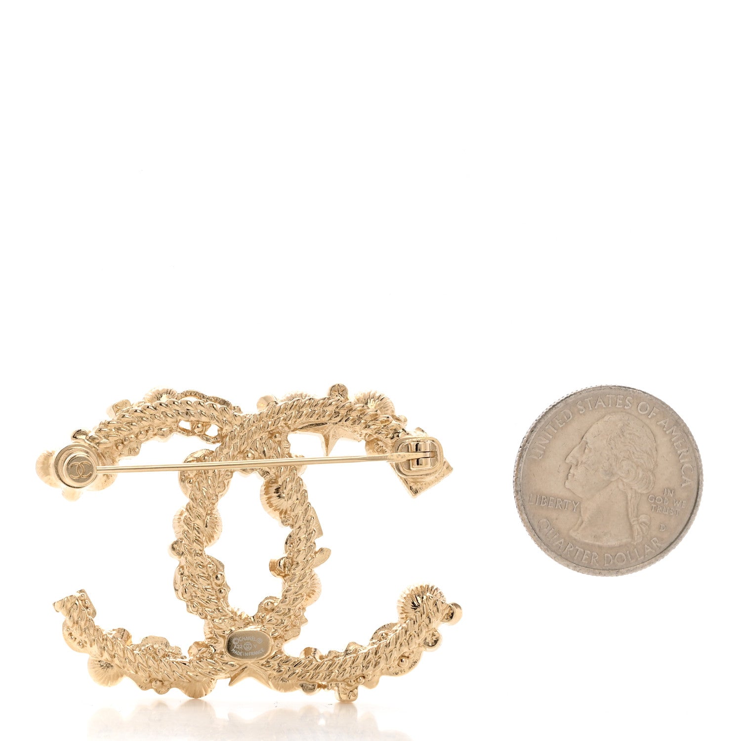 Chanel Crystal Pearl CC Charms Brooch Gold 2 of 4