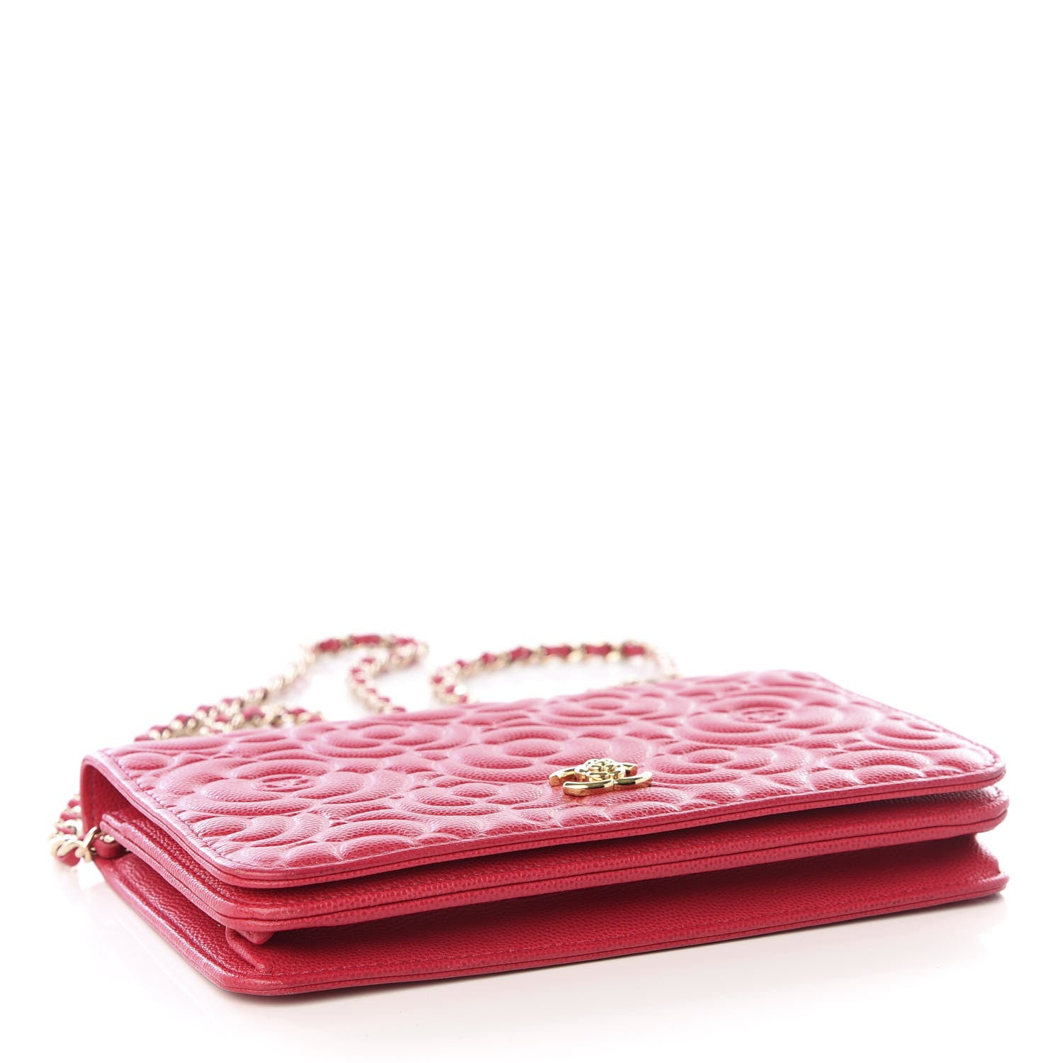 Chanel Caviar Camellia Embossed Wallet On Chain WOC Fuschia 3 of 12