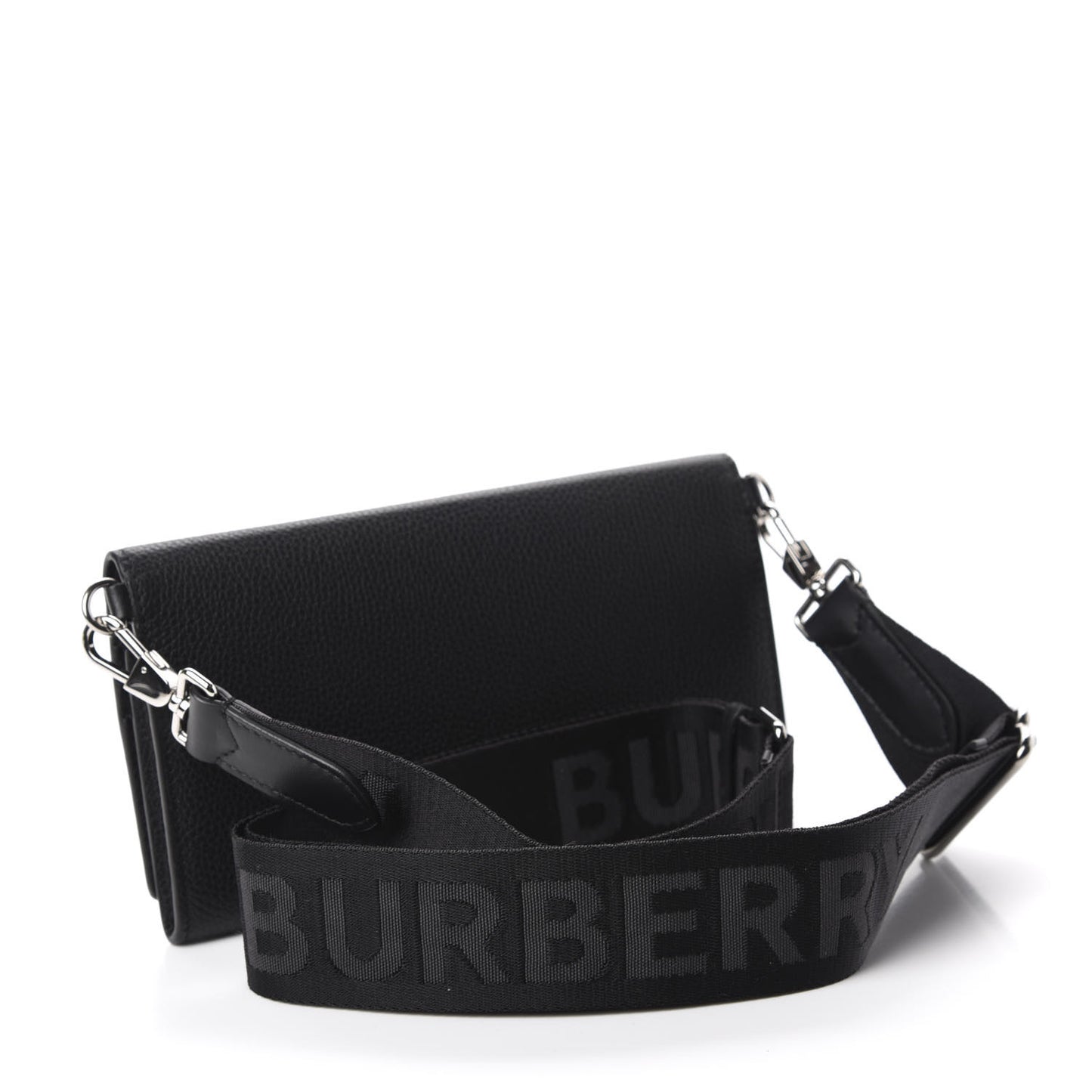 Grainy Calfskin Wallet with Detachable Strap Black