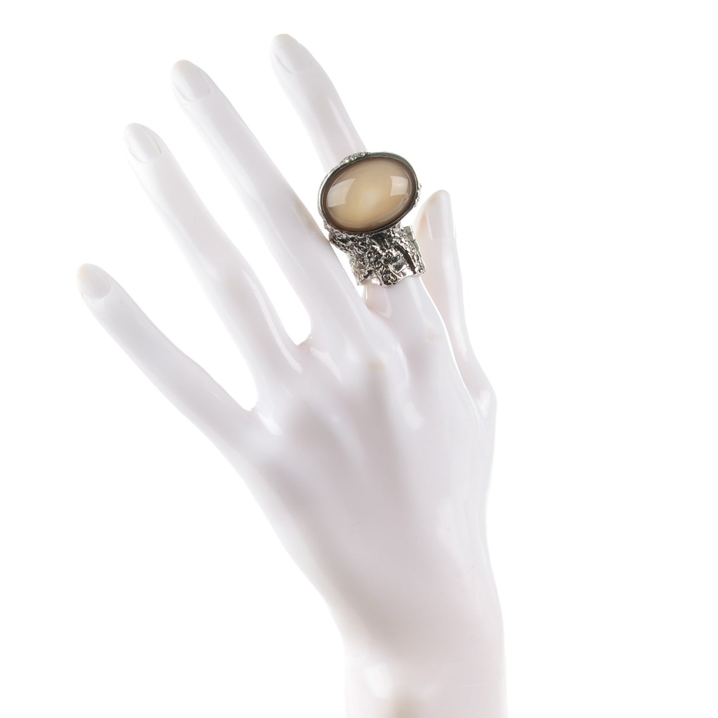 Glass Cabochon Arty Ovale Ring 5 Gunmetal Cream