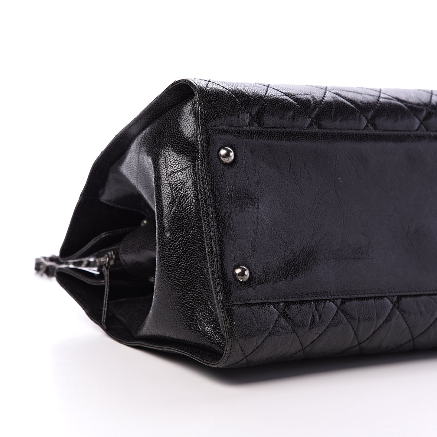 Crumpled Grained Calfskin Quilted CC Crave Tote Black