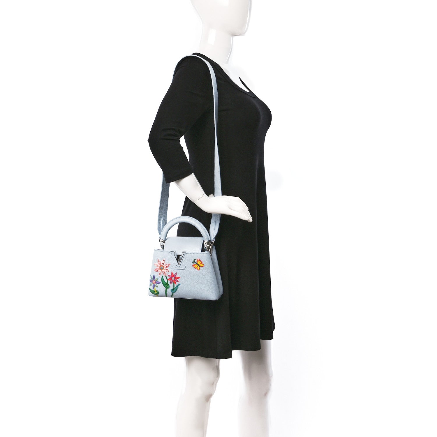 Louis Vuitton LV X YK Taurillon Inlaid Kusama Flowers Mini Capucines Pale Blue 2 of 8