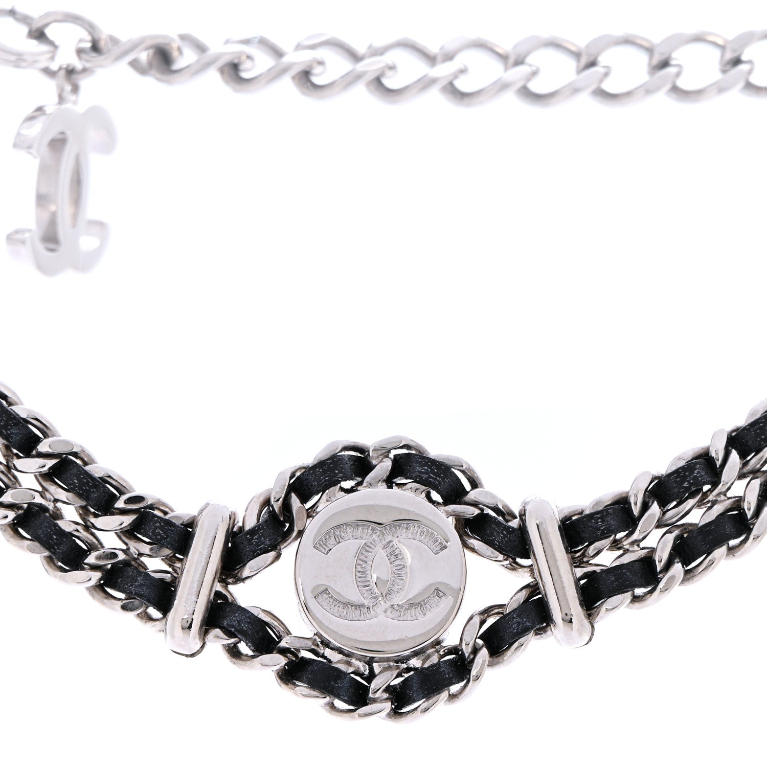 Chanel Lambskin CC Chain Choker Necklace Silver Black Silver Black 4 of 7