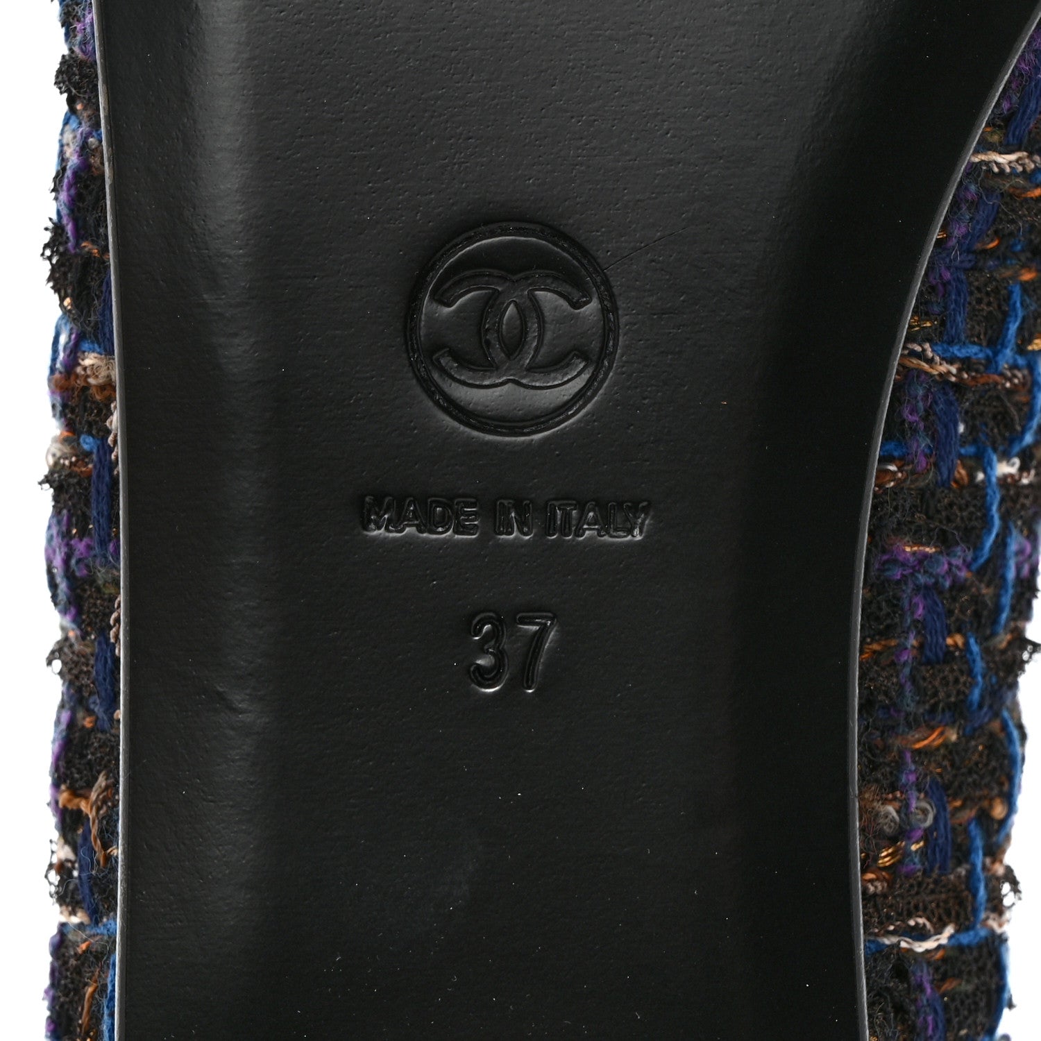Chanel Tweed Cap Toe Ballerina Flats 37 Blue Black 8 of 9
