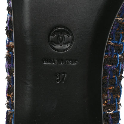 Chanel Tweed Cap Toe Ballerina Flats 37 Blue Black 8 of 9