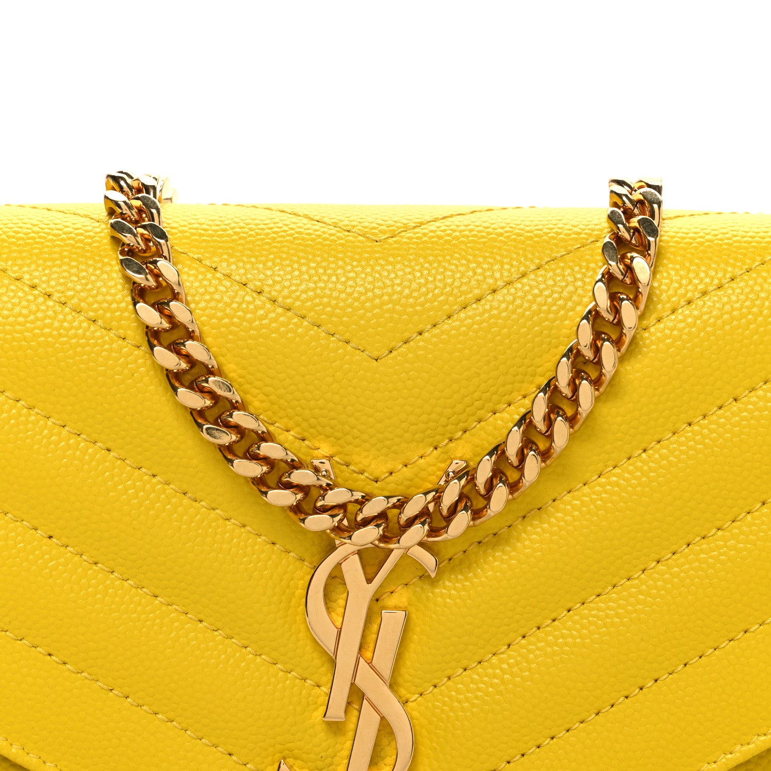 Saint Laurent Grain De Poudre Matelasse Chevron Monogram Chain Wallet Yellow 8 of 11