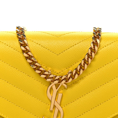 Saint Laurent Grain De Poudre Matelasse Chevron Monogram Chain Wallet Yellow 8 of 11
