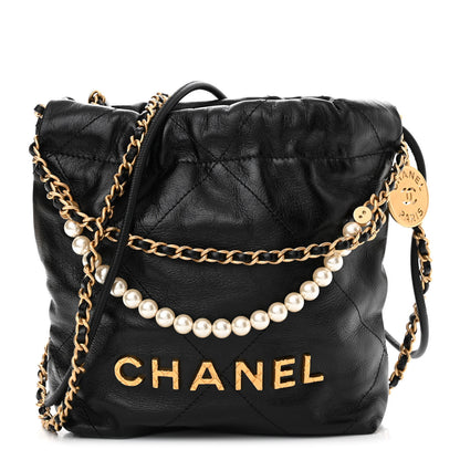 Chanel Shiny Crumpled Calfskin Quilted Pearl Mini Chanel 22 Black 1 of 10