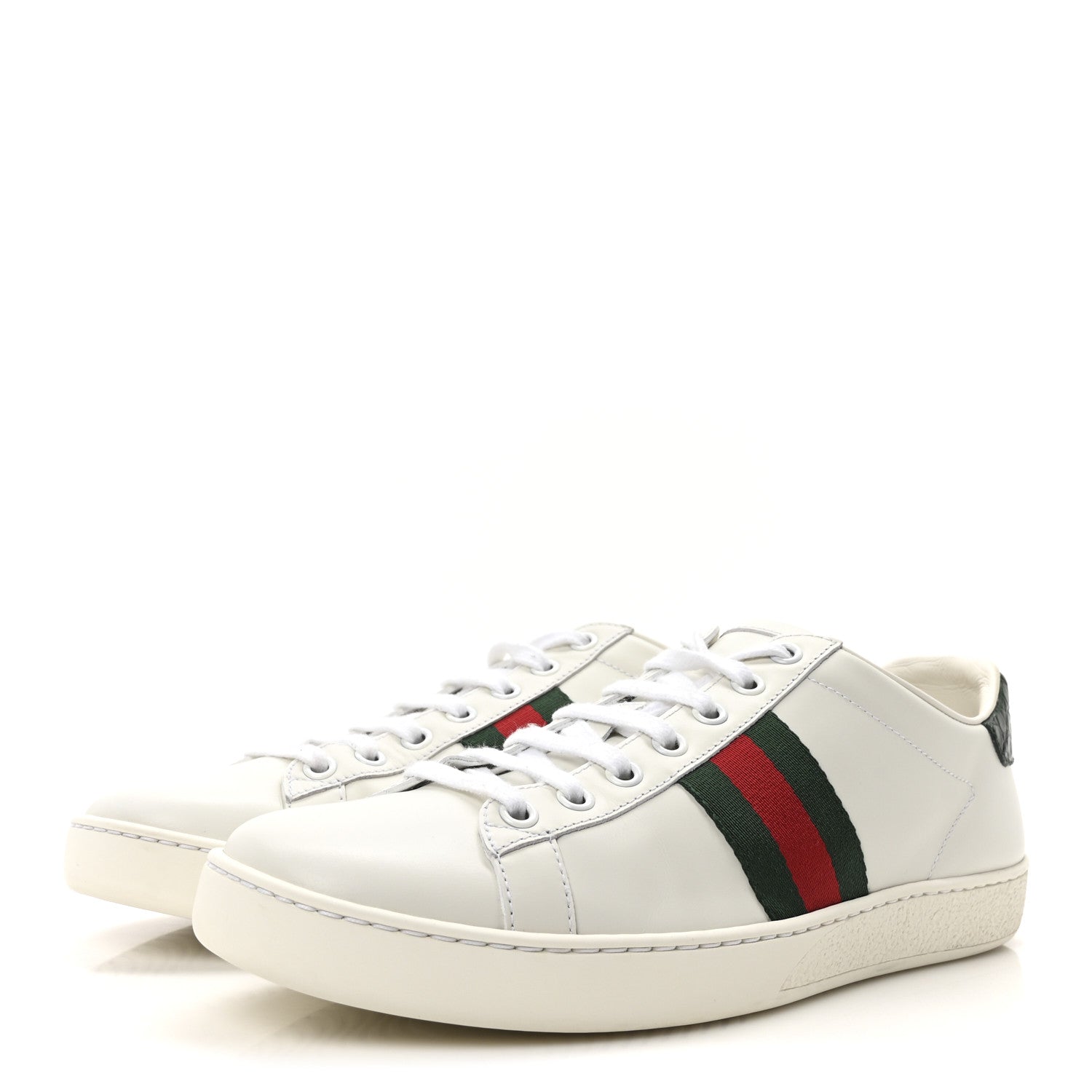 Gucci Calfskin Crocodile Web Womens Ace Sneakers 38.5 White Green 4 of 9