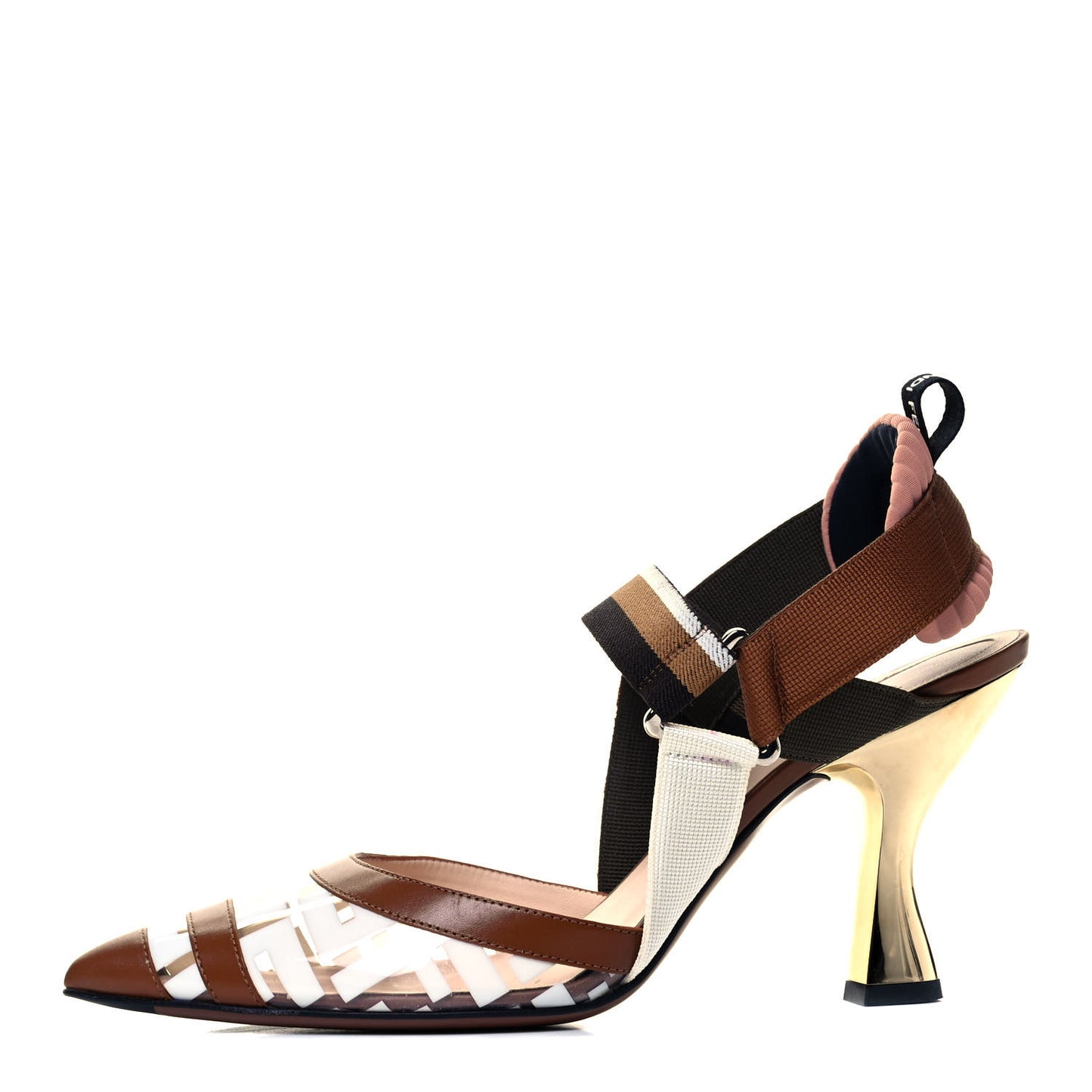 PVC Calfskin FF Colibri Slingback Mid-Heel Pumps 38.5 White Cuoio