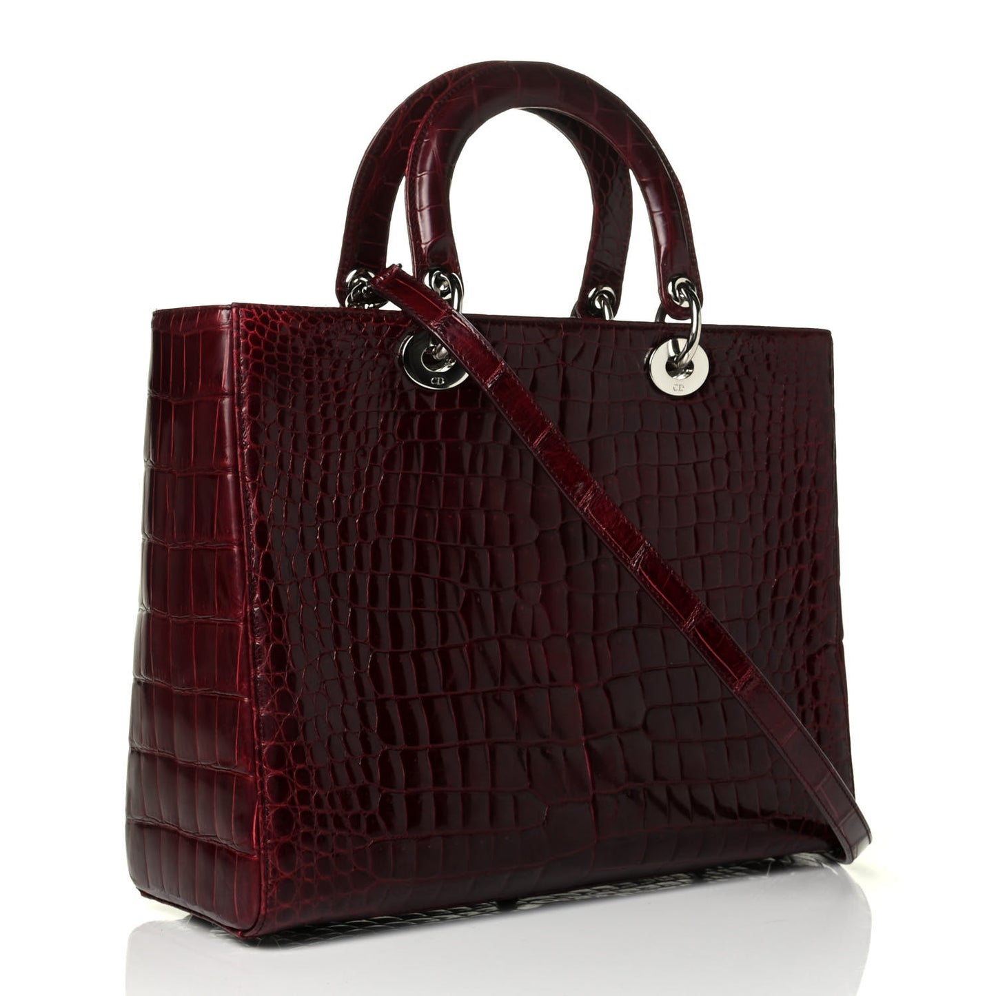 Crocodile Large Lady Dior Dark Red