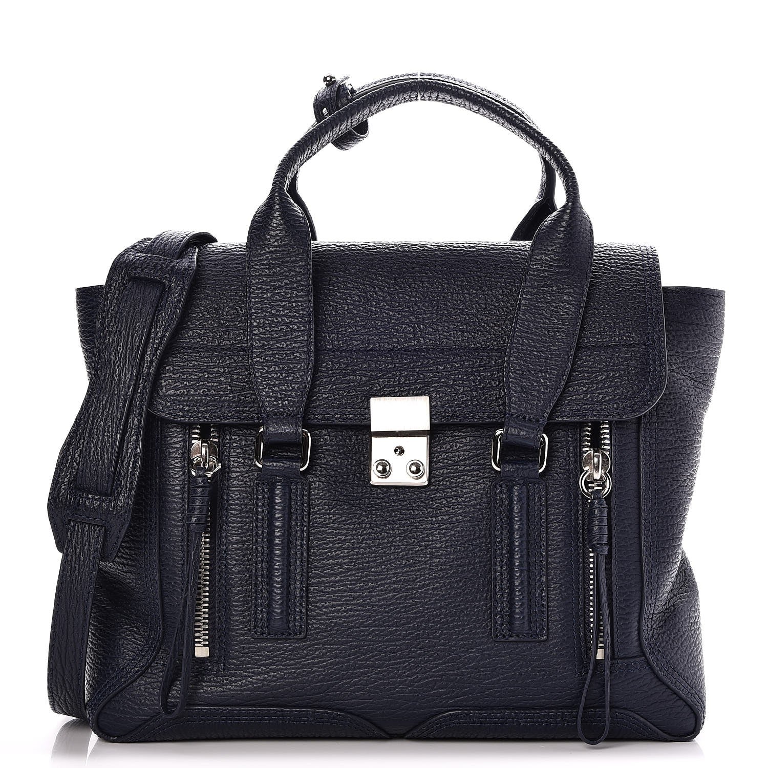3.1 Phillip Lim 3.1 Textured Calfskin Medium Pashli Satchel Ink 1 of 8