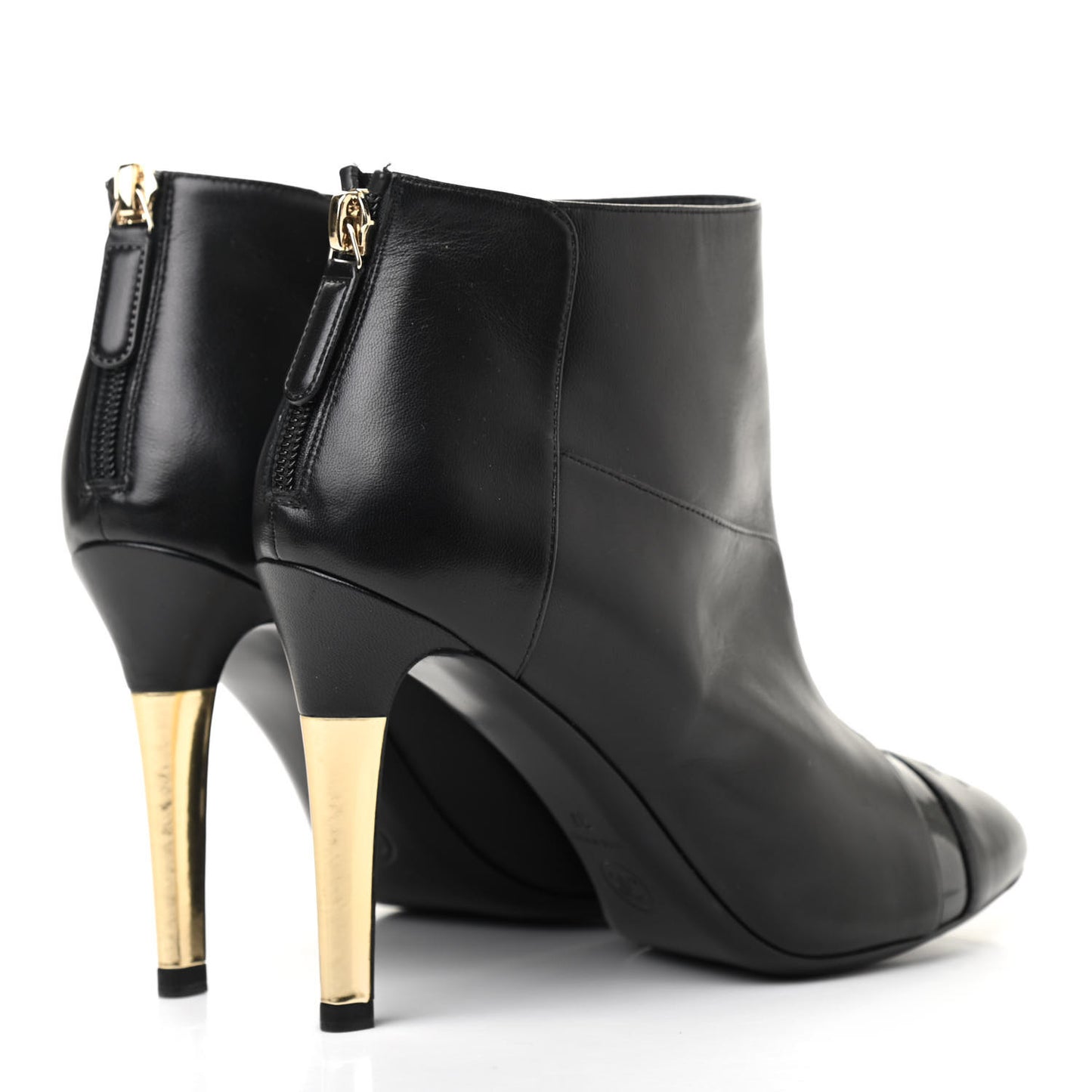 Patent Lambskin CC Cap Toe Ankle Booties 37 Black