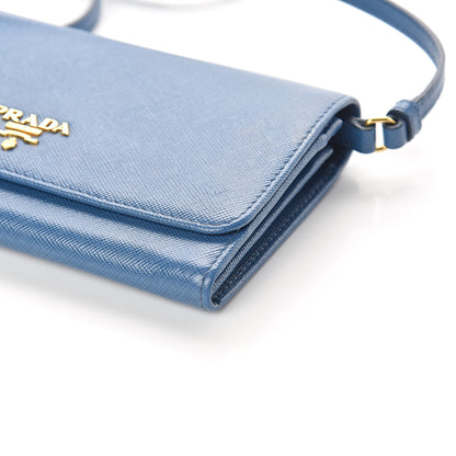 Prada Saffiano Metal Mini Crossbody Wallet Cobalto 7 of 7