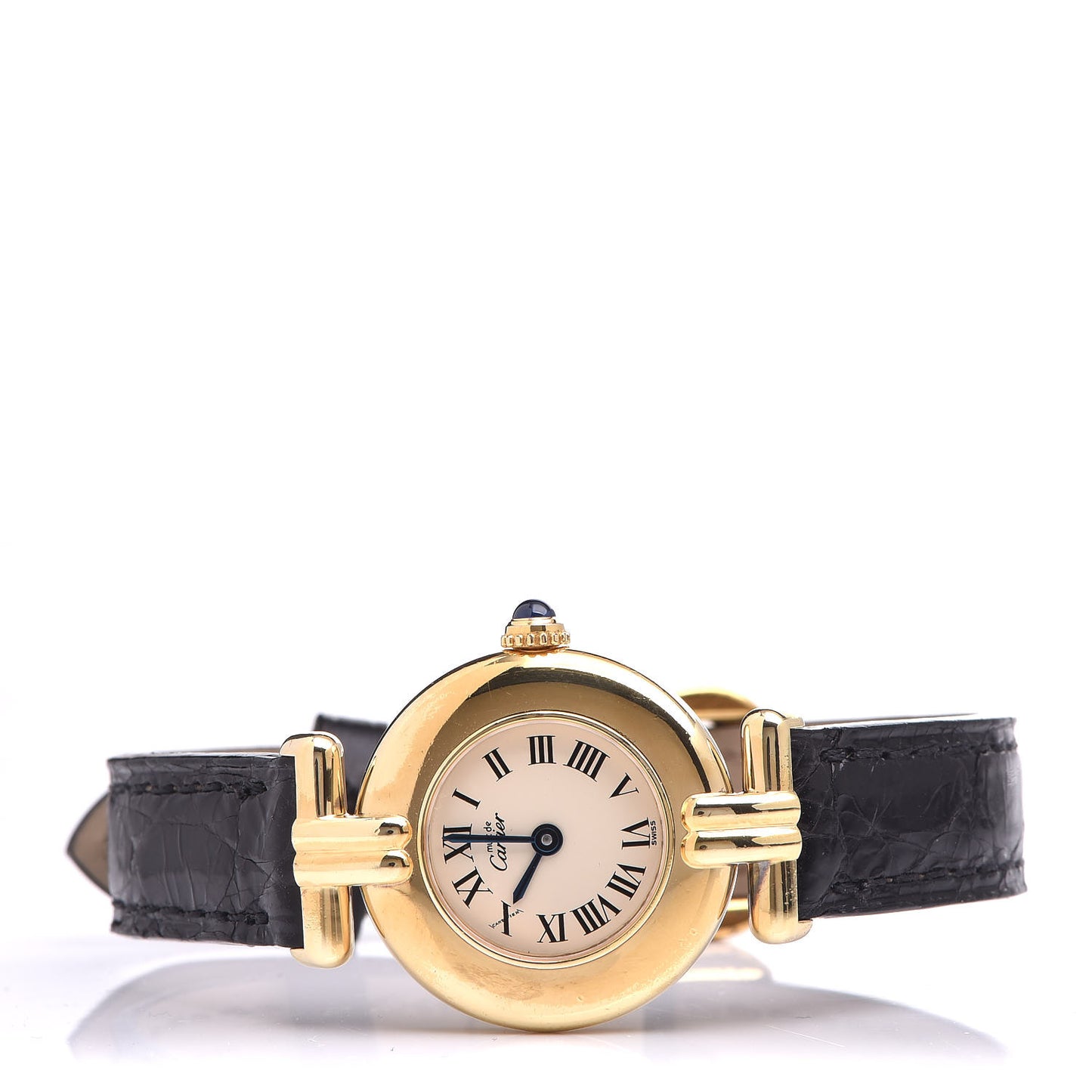 Sterling Silver Vermeil Alligator 23mm Must De Cartier Round Quartz Watch