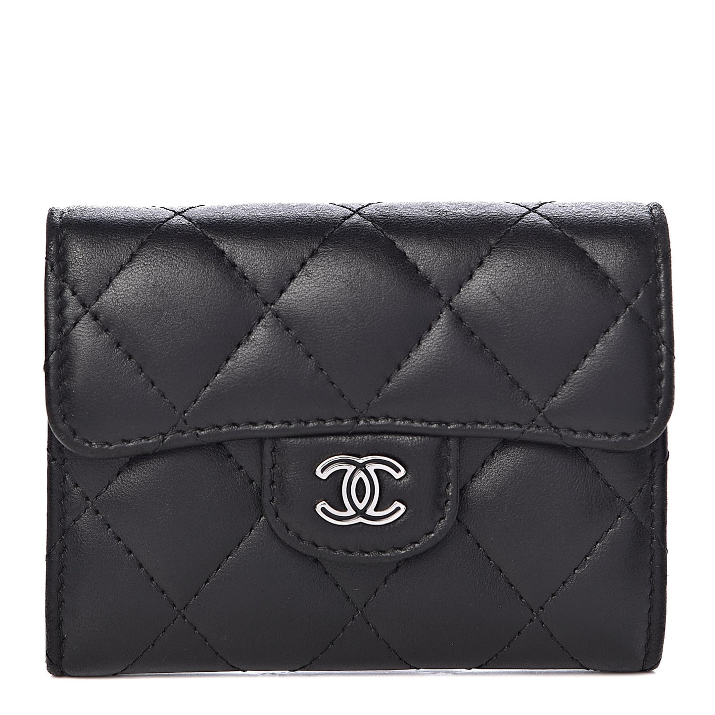 Lambskin Quilted Flap Card Holder Wallet Black