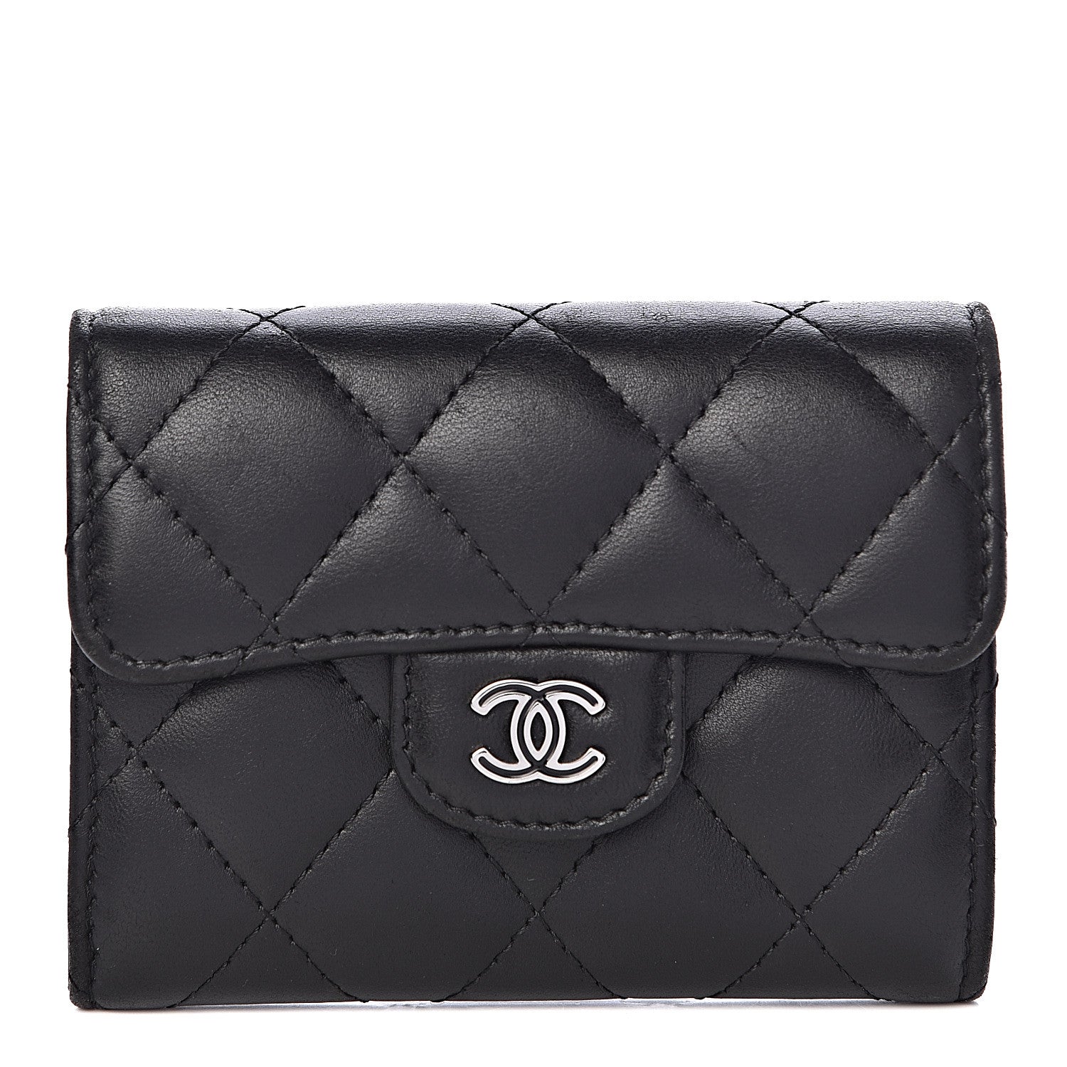 Chanel Lambskin Quilted Flap Card Holder Wallet Black 1 of 9