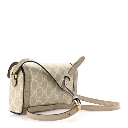 Gucci GG Supreme Monogram Textured Dollar Calfskin Mini Horsebit 1955 Shoulder Bag Beige Mystic White Oatmeal 3 of 13