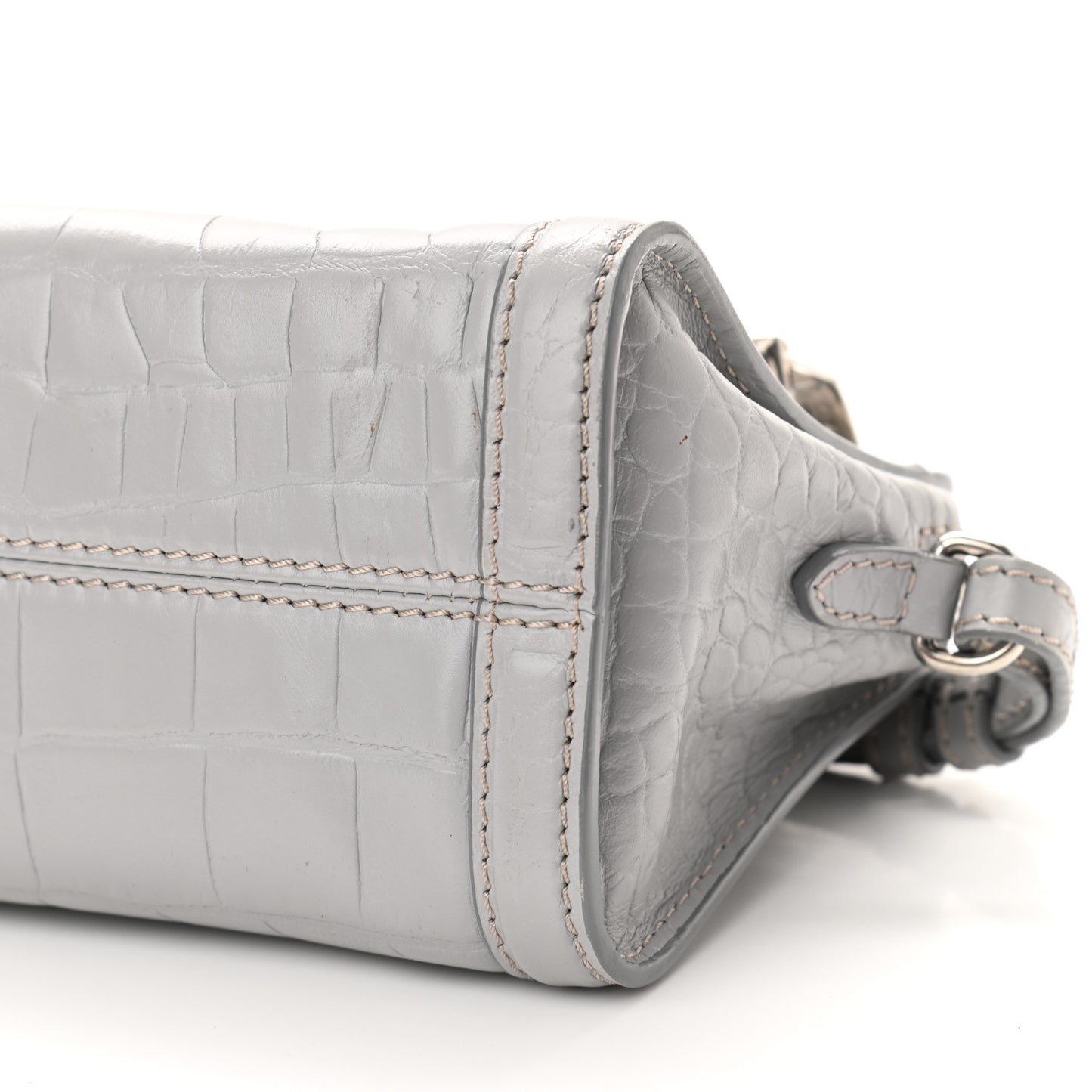 Calfskin Crocodile Embossed Mini Skull Padlock Zip Around Tote Grey