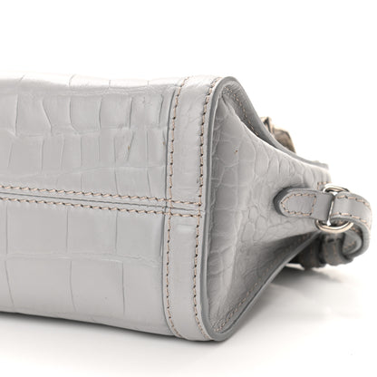 Alexander McQueen Calfskin Crocodile Embossed Mini Skull Padlock Zip Around Tote Grey 10 of 11