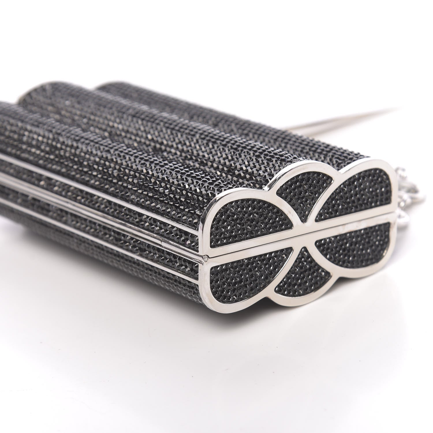 Judith Leiber Swarovski Crystal Cosmojet Minaudiere Clutch Black Silver 8 of 13