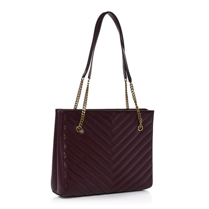 Saint Laurent Grain de Poudre Matelasse Chevron Medium Tribeca Shopping Bag Rouge Legion 3 of 9
