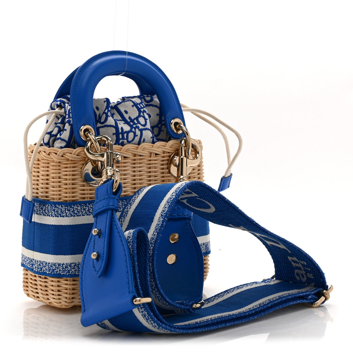 Wicker Oblique Mini Lady Dior Bag Florescent Blue
