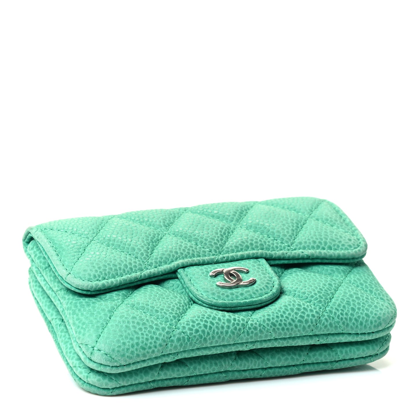 Iridescent Caviar Quilted CC Card Holder Green