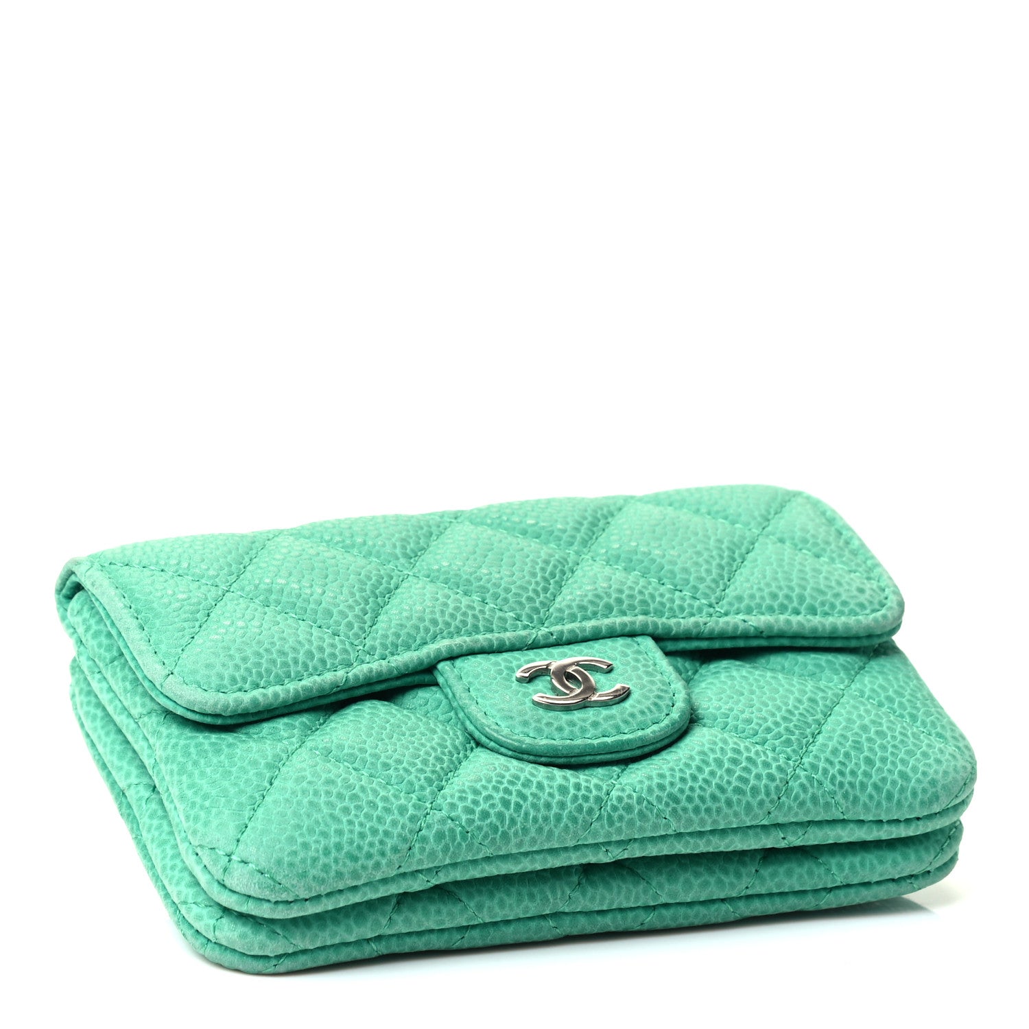Chanel Iridescent Caviar Quilted CC Card Holder Green 3 of 4
