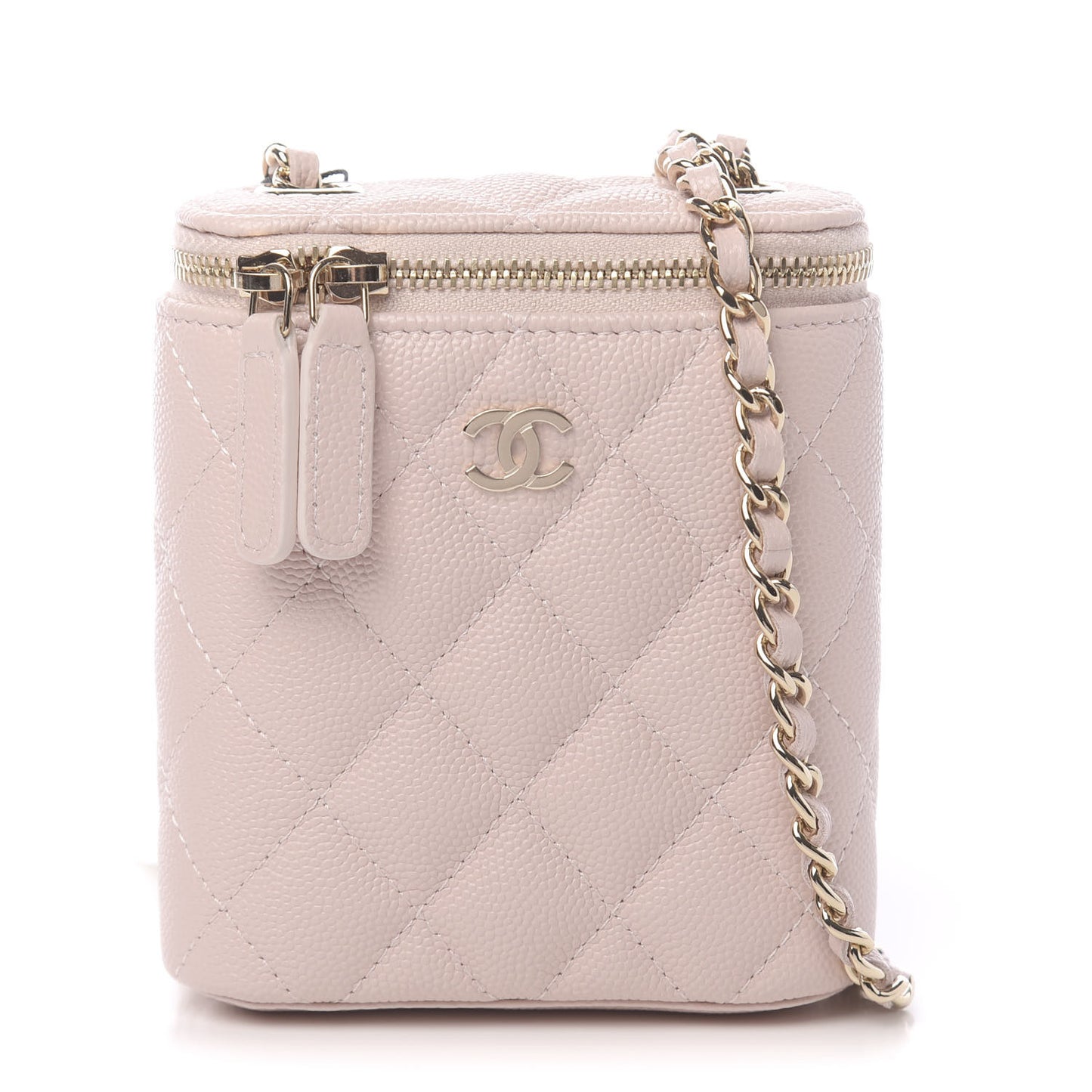 Caviar Quilted Small Vertical Coco Beauty Vanity Case With Chain Light Pink