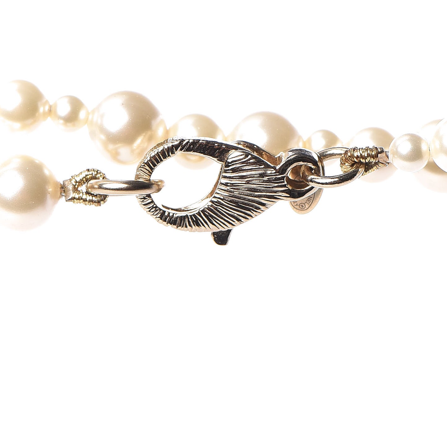 Graduated Pearl CC Long Necklace Light Gold