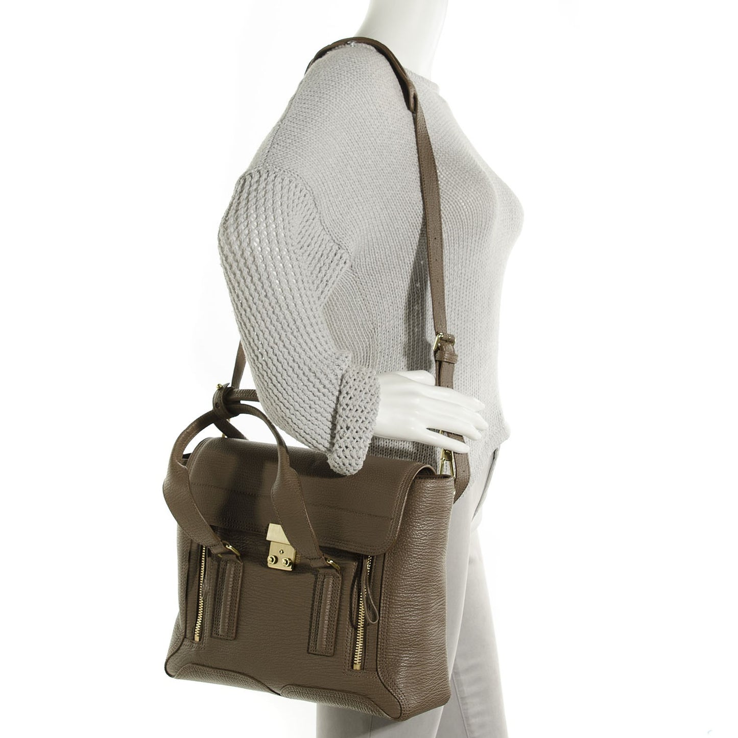 3.1 Textured Calfskin Medium Pashli Satchel Taupe